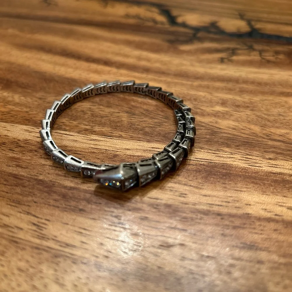 Chic Silver Serpent Bracelet with Sparkling Stones - Picture 3 of 4